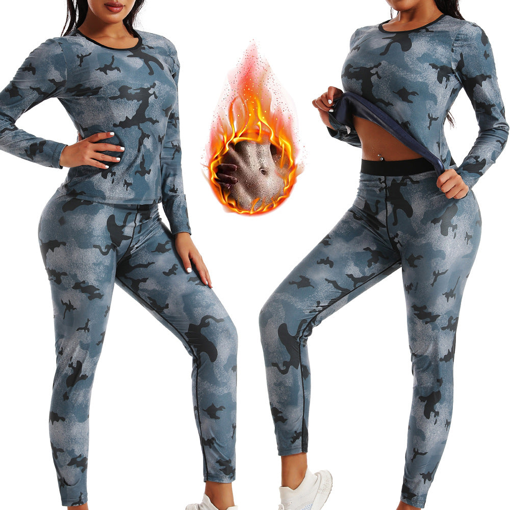 High Waist Abdominal Sweating Pants Abdominal Sweating Sports Fitness Sweating Long Sleeve Sweating Sweating Clothing Camouflage Women's Sports suit