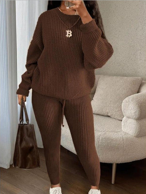 European and American Amazon hot sale fashion casual knitted suit trousers suit foreign trade Women's wool suit