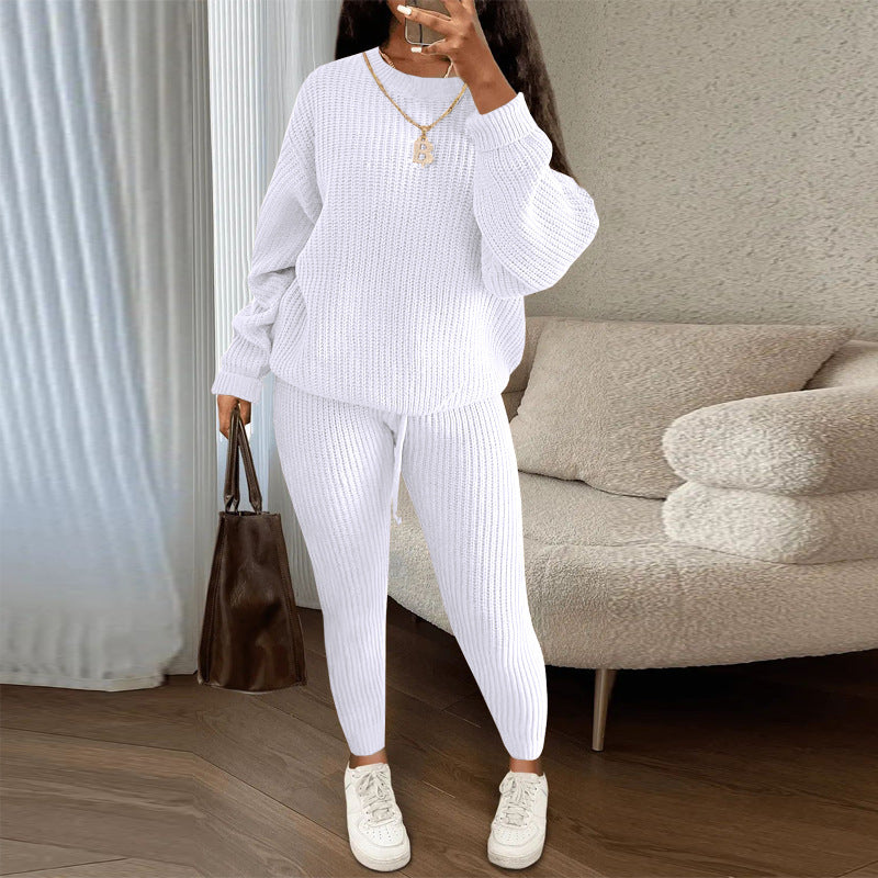 European and American Amazon hot sale fashion casual knitted suit trousers suit foreign trade Women's wool suit