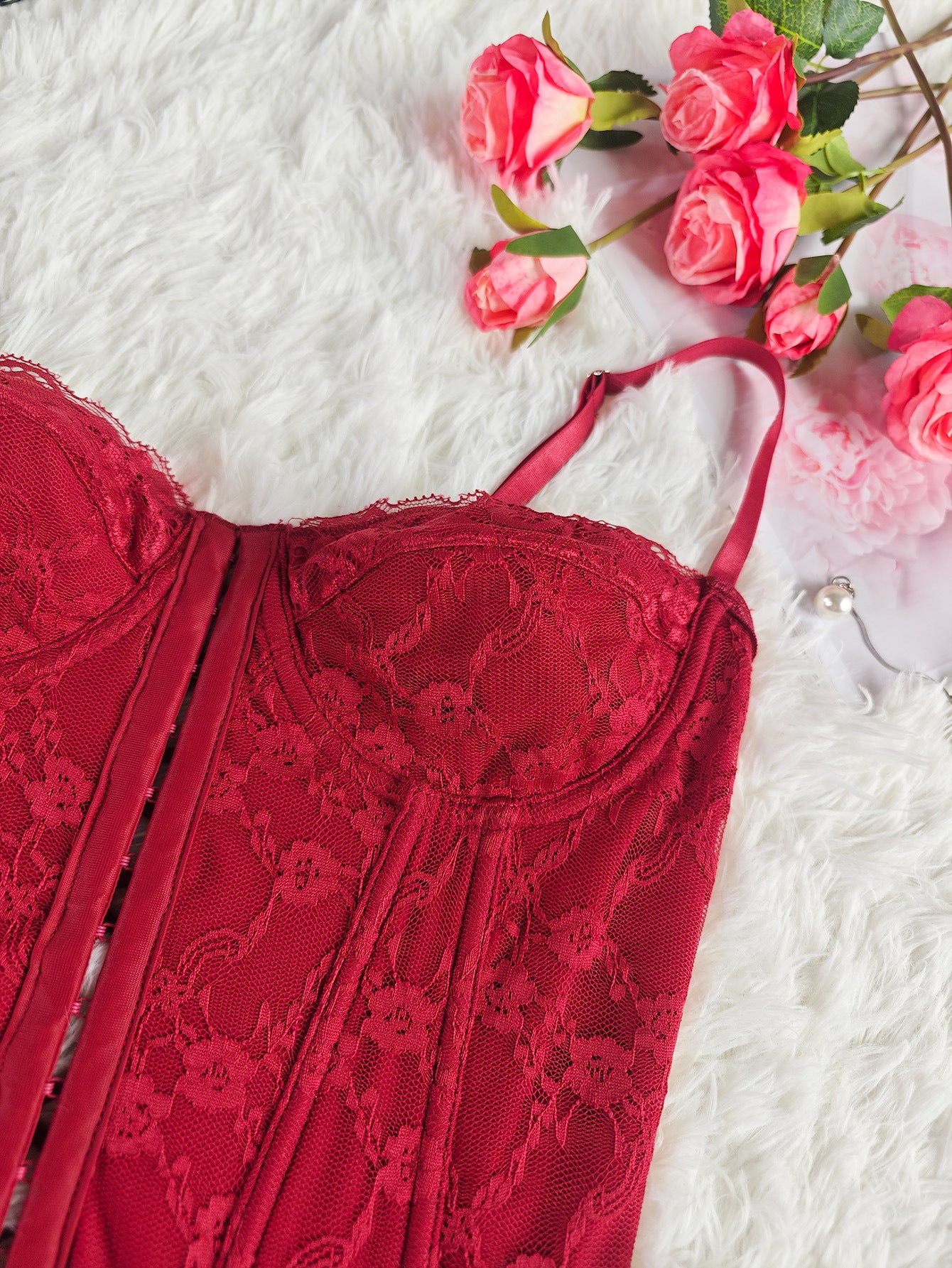 Cross-border Ins Women's Dress Fish Bone Steel Ring Wrap Chest Breasted Backless Vest European and American Style Sexy Solid Color Lace Sling