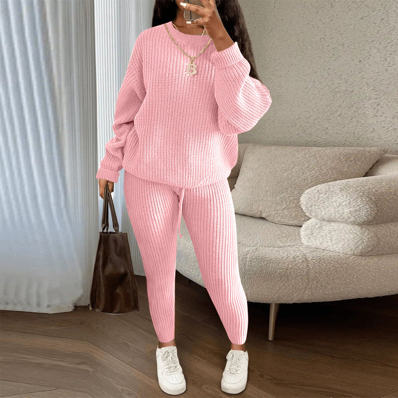 European and American Amazon hot sale fashion casual knitted suit trousers suit foreign trade Women's wool suit