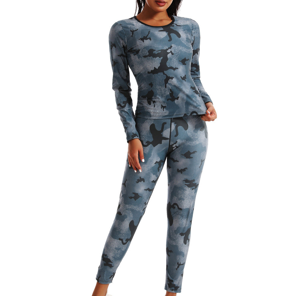High Waist Abdominal Sweating Pants Abdominal Sweating Sports Fitness Sweating Long Sleeve Sweating Sweating Clothing Camouflage Women's Sports suit
