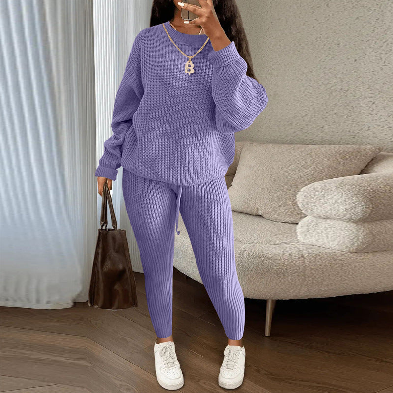 European and American Amazon hot sale fashion casual knitted suit trousers suit foreign trade Women's wool suit