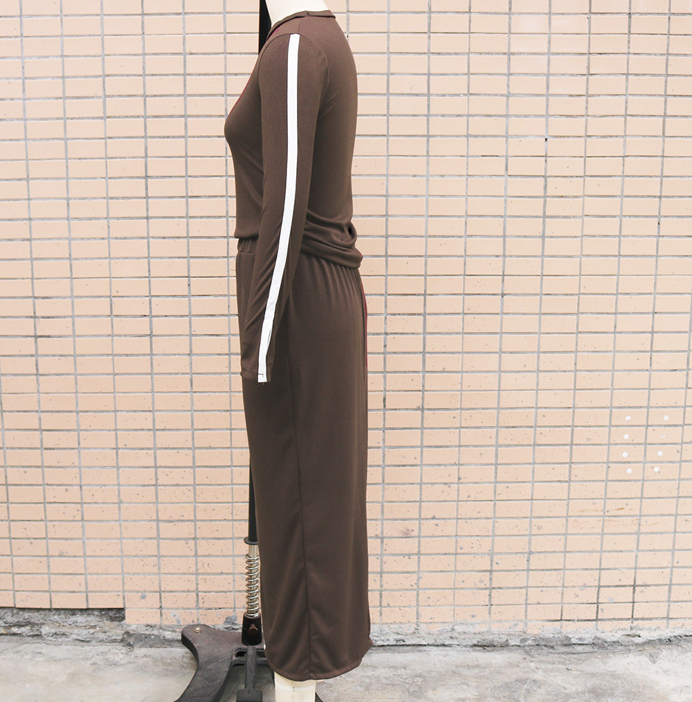 2025 independent station wish Amazon new autumn and winter fashion long sleeve solid color split two-piece skirt suit women