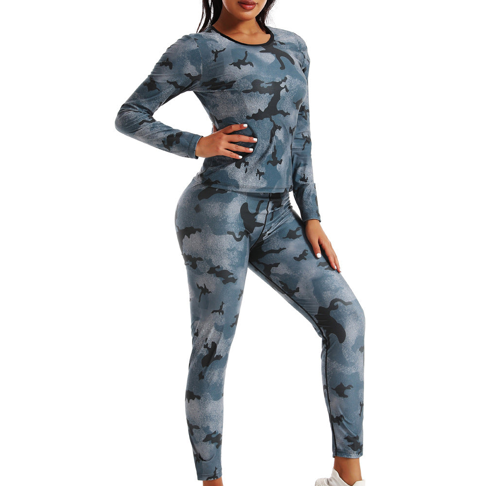 High Waist Abdominal Sweating Pants Abdominal Sweating Sports Fitness Sweating Long Sleeve Sweating Sweating Clothing Camouflage Women's Sports suit