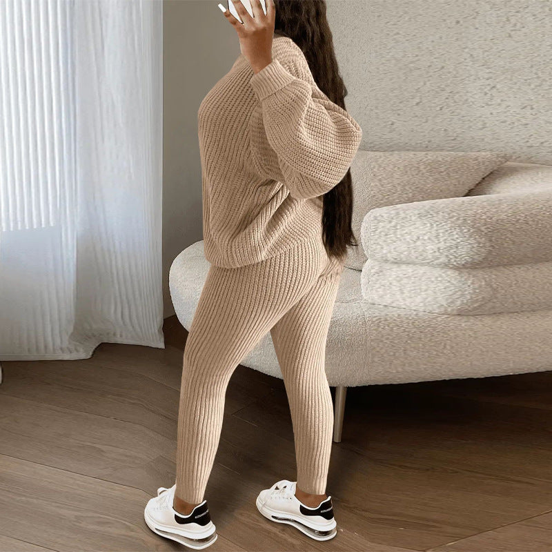 European and American Amazon hot sale fashion casual knitted suit trousers suit foreign trade Women's wool suit