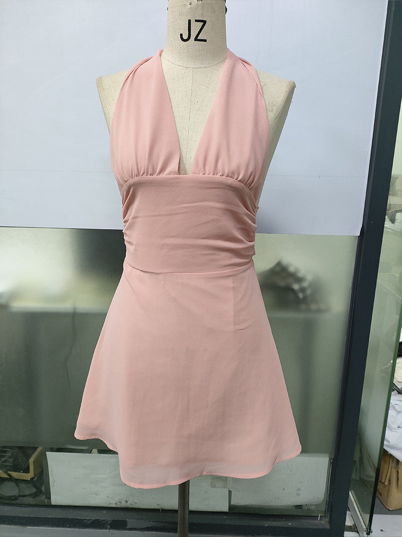 Spot European and American Cross-Border Women's Clothing Strappy Deep V Tight Skirt Sexy Sexy Backless Strappy Waist Dress