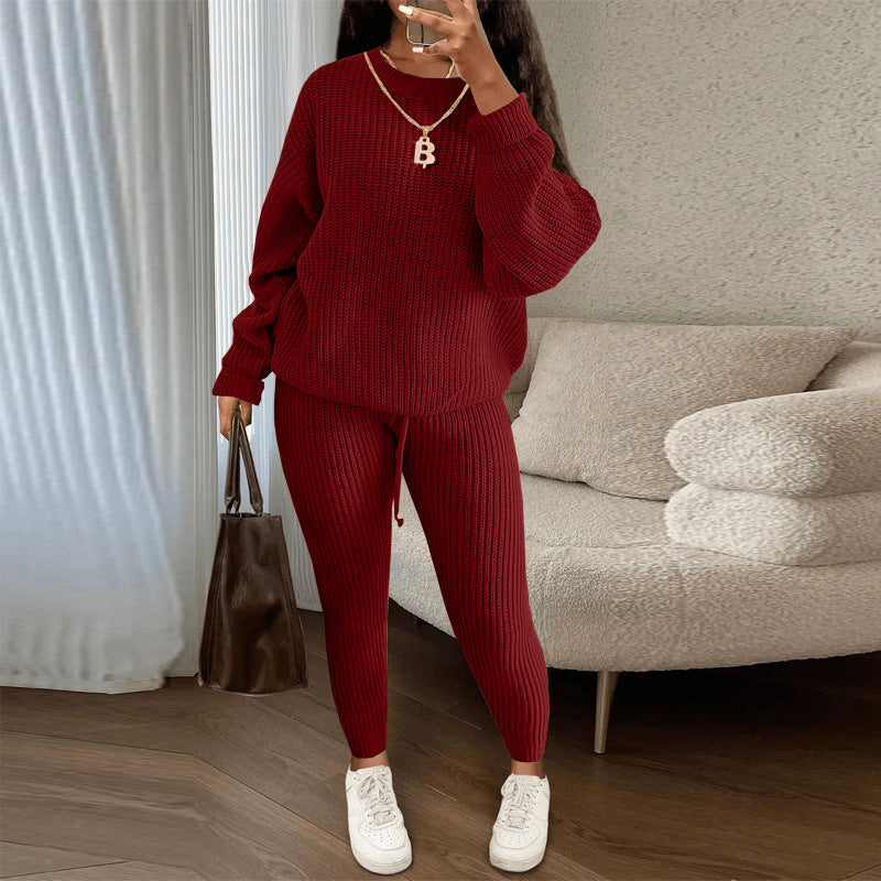 European and American Amazon hot sale fashion casual knitted suit trousers suit foreign trade Women's wool suit