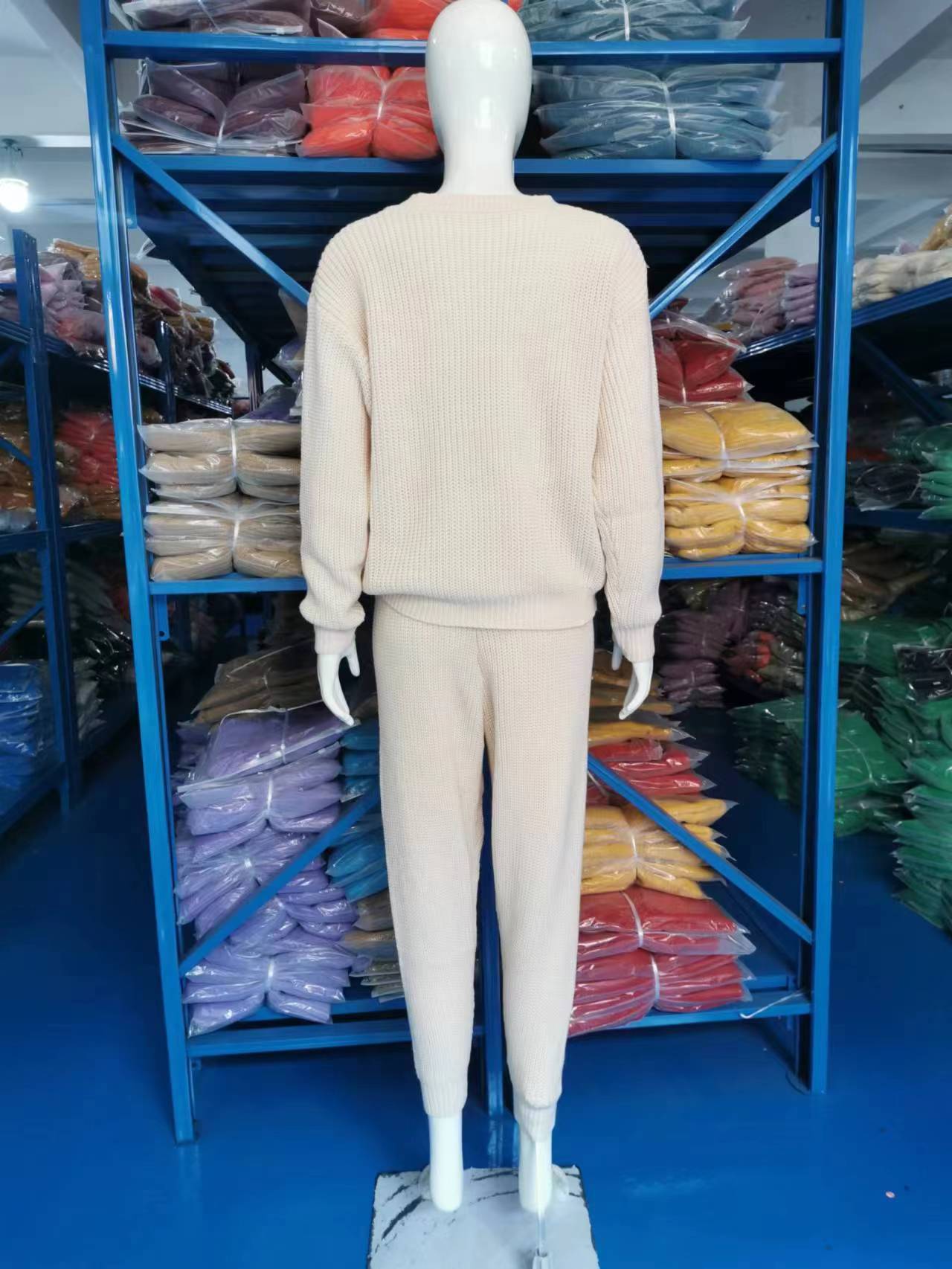 European and American Amazon hot sale fashion casual knitted suit trousers suit foreign trade Women's wool suit