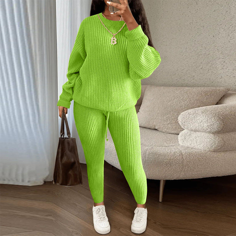 European and American Amazon hot sale fashion casual knitted suit trousers suit foreign trade Women's wool suit