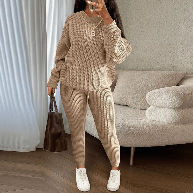 European and American Amazon hot sale fashion casual knitted suit trousers suit foreign trade Women's wool suit