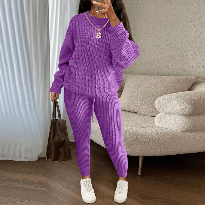 European and American Amazon hot sale fashion casual knitted suit trousers suit foreign trade Women's wool suit