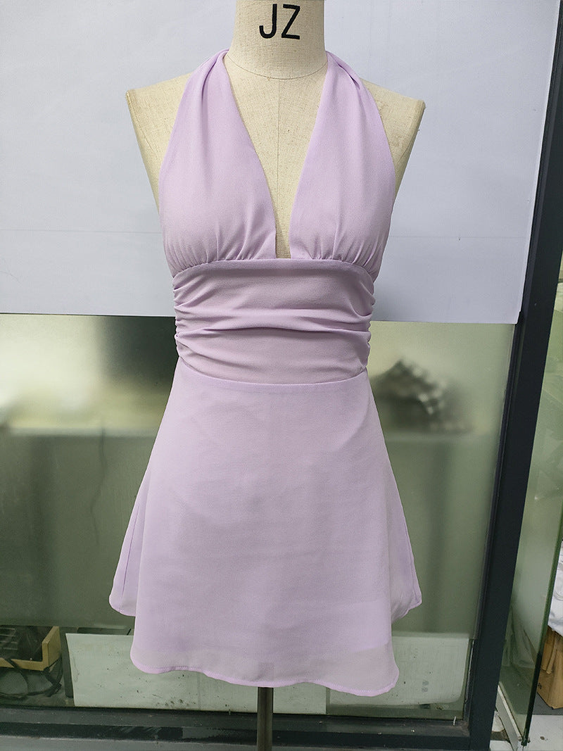 Spot European and American Cross-Border Women's Clothing Strappy Deep V Tight Skirt Sexy Sexy Backless Strappy Waist Dress
