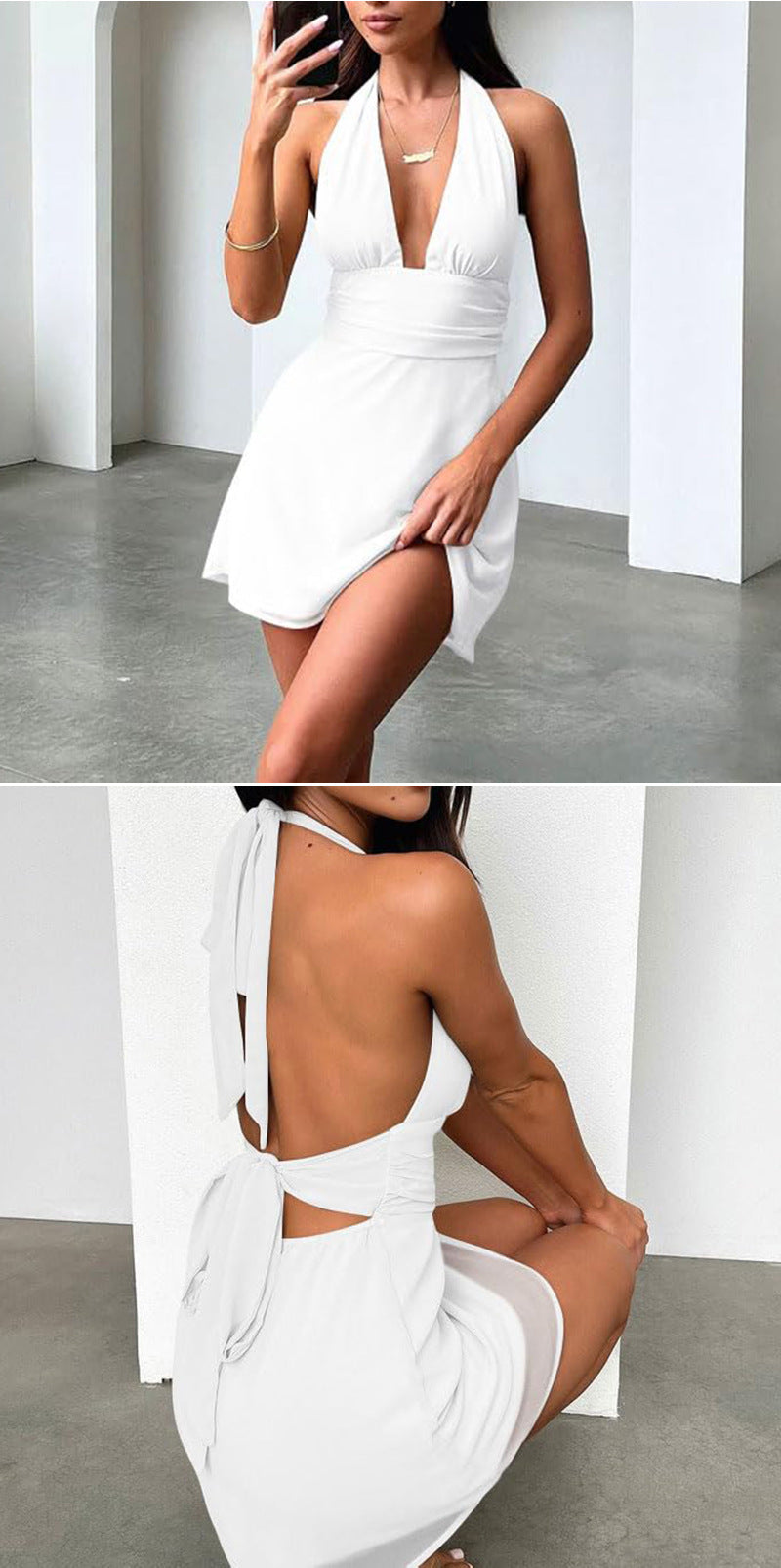 Spot European and American Cross-Border Women's Clothing Strappy Deep V Tight Skirt Sexy Sexy Backless Strappy Waist Dress