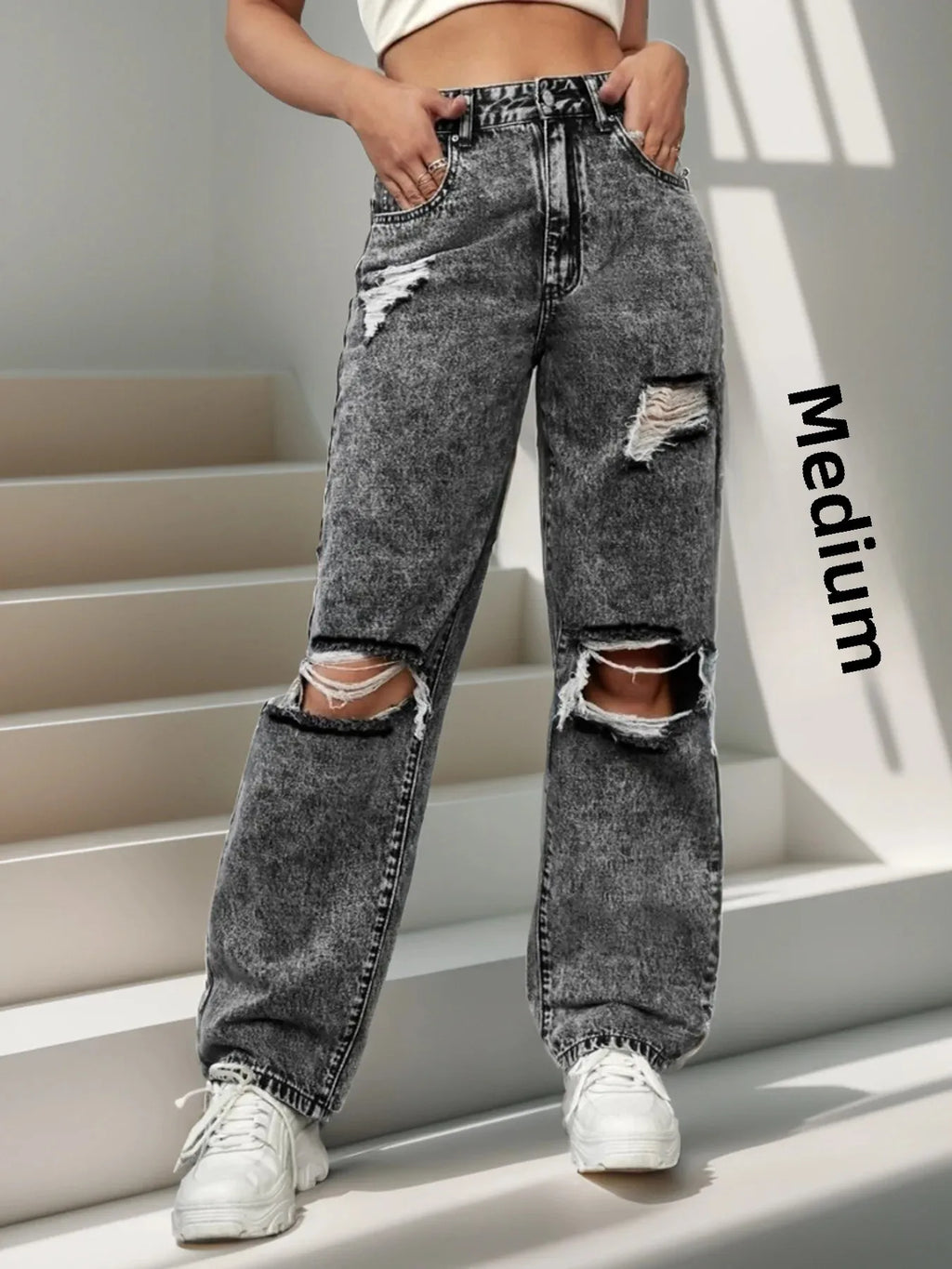 New Style Women's Ripped Street Denim Trousers Fashionable Street Jeans