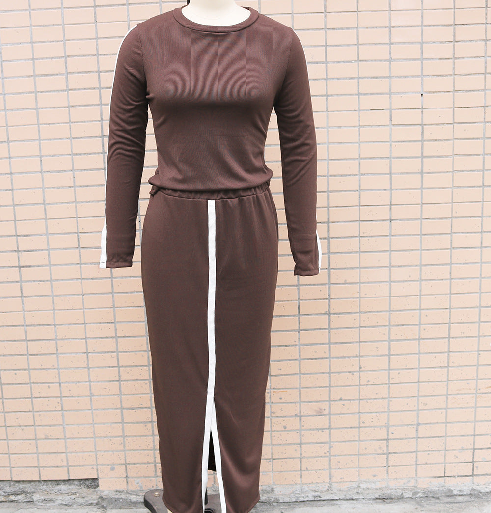 2025 independent station wish Amazon new autumn and winter fashion long sleeve solid color split two-piece skirt suit women