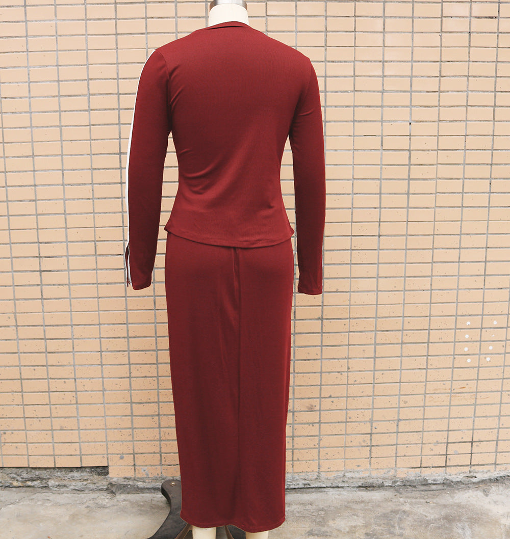 2025 independent station wish Amazon new autumn and winter fashion long sleeve solid color split two-piece skirt suit women