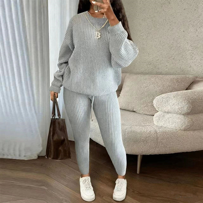 European and American Amazon hot sale fashion casual knitted suit trousers suit foreign trade Women's wool suit