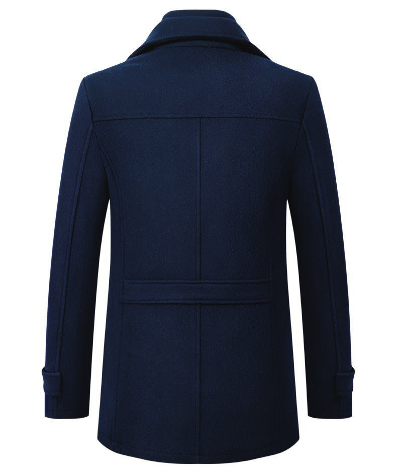 Cross-border Autumn and Winter Double Collar Wool Coat Men's Coat Casual Mid-length cotton and thickening Men's Plus Size