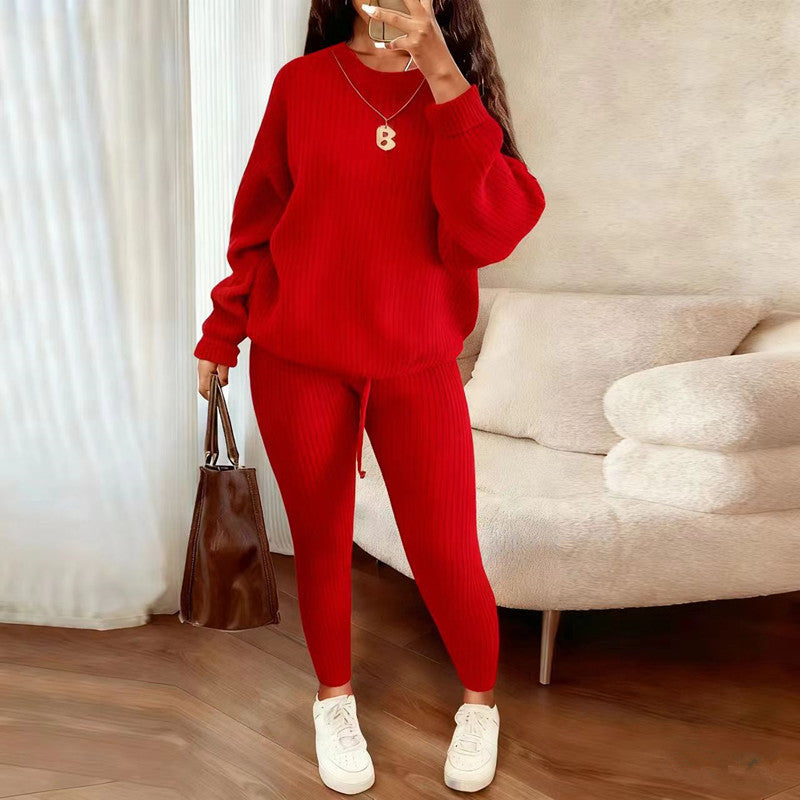 European and American Amazon hot sale fashion casual knitted suit trousers suit foreign trade Women's wool suit
