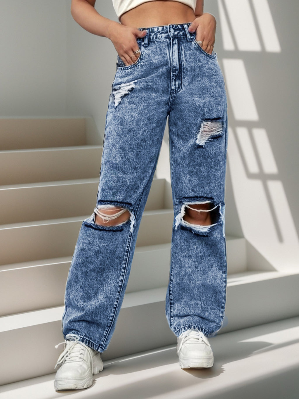New Style Women's Ripped Street Denim Trousers Fashionable Street Jeans