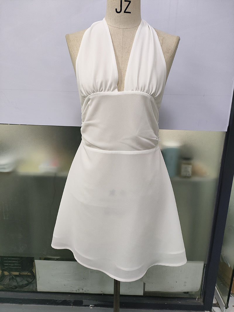 Spot European and American Cross-Border Women's Clothing Strappy Deep V Tight Skirt Sexy Sexy Backless Strappy Waist Dress