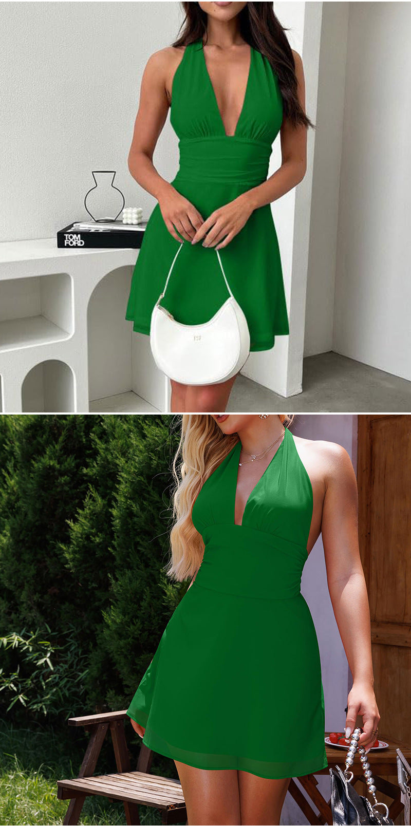 Spot European and American Cross-Border Women's Clothing Strappy Deep V Tight Skirt Sexy Sexy Backless Strappy Waist Dress