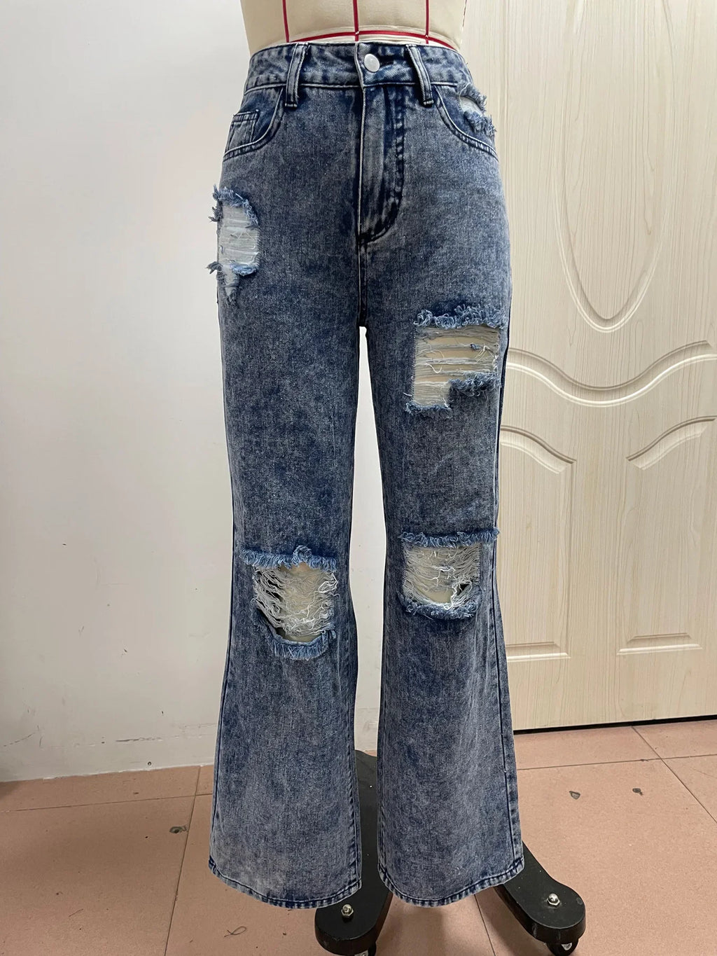 New Style Women's Ripped Street Denim Trousers Fashionable Street Jeans
