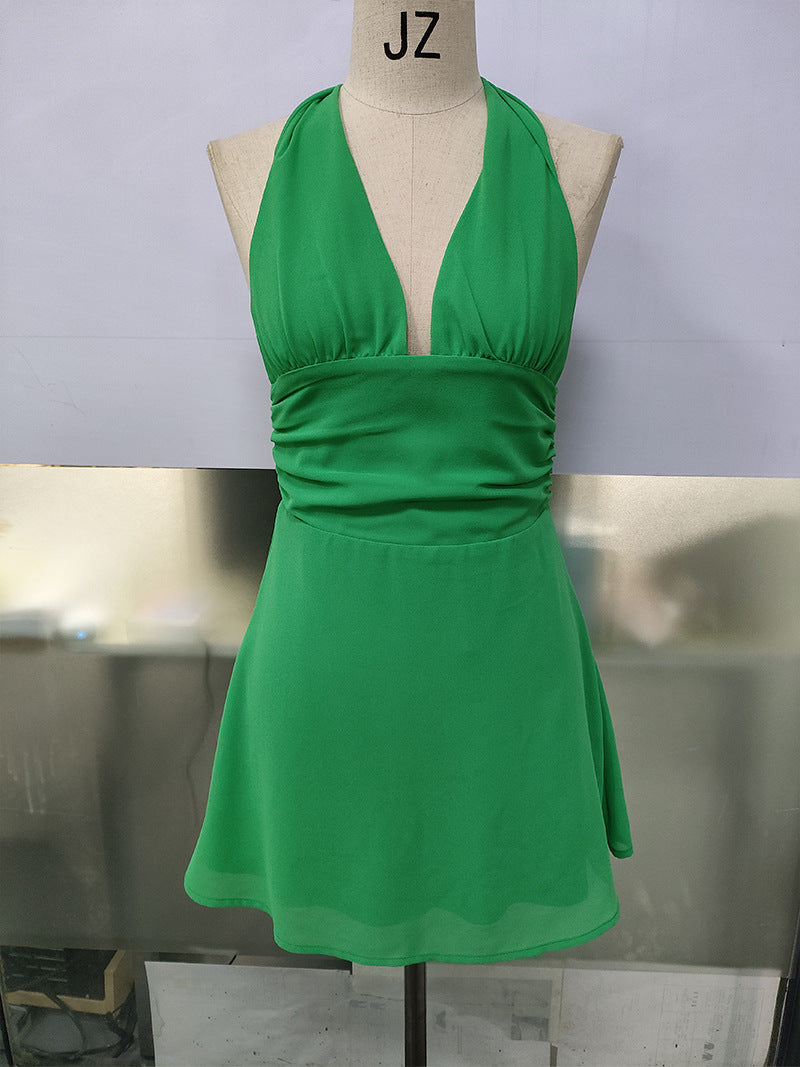 Spot European and American Cross-Border Women's Clothing Strappy Deep V Tight Skirt Sexy Sexy Backless Strappy Waist Dress
