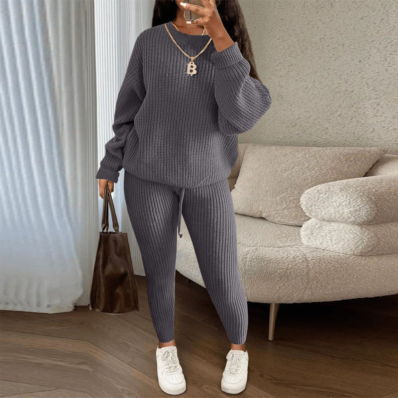 European and American Amazon hot sale fashion casual knitted suit trousers suit foreign trade Women's wool suit
