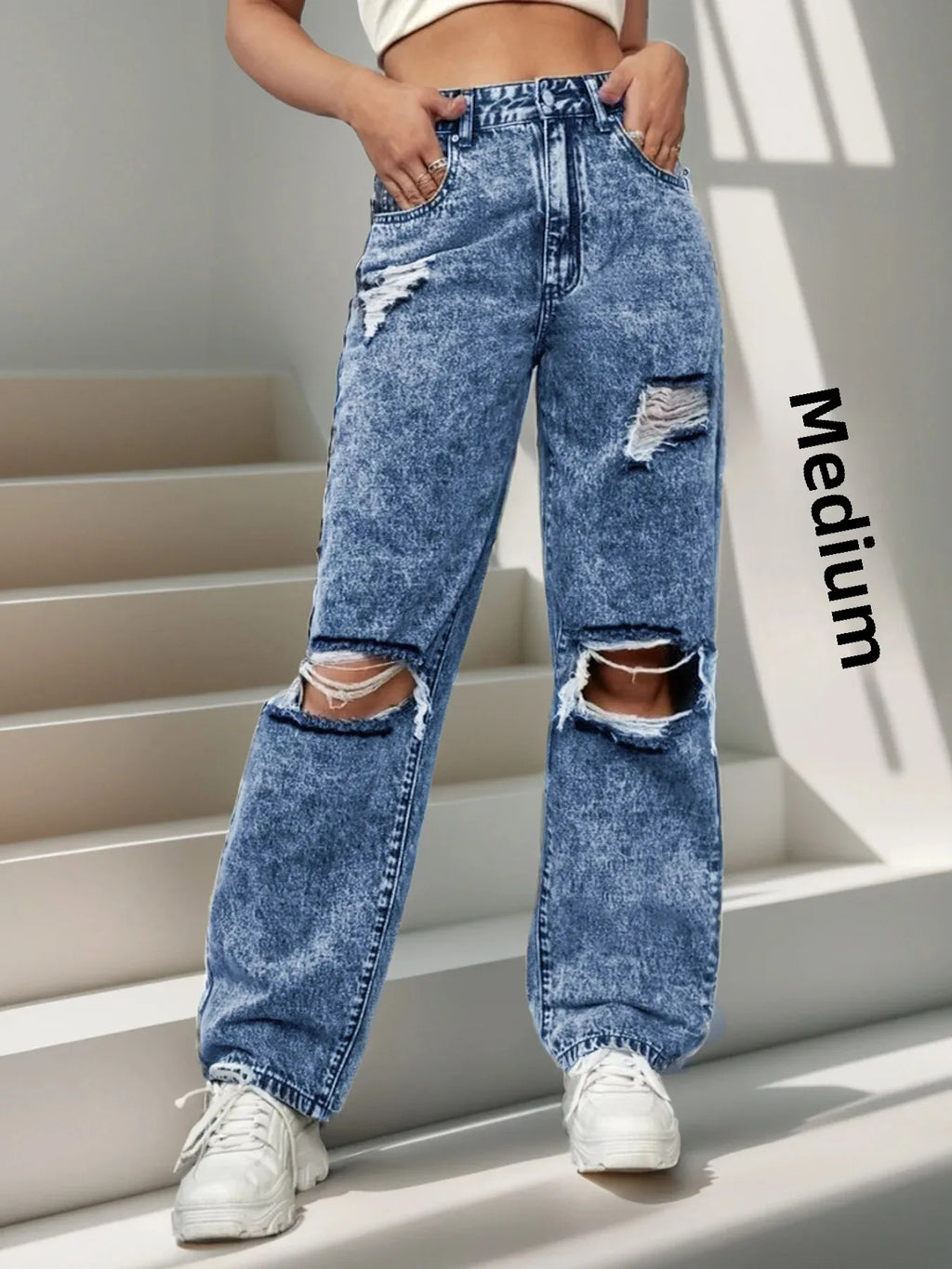 New Style Women's Ripped Street Denim Trousers Fashionable Street Jeans