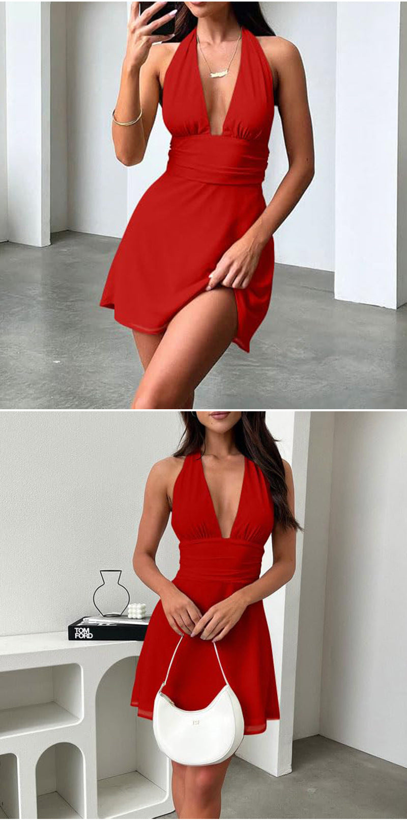 Spot European and American Cross-Border Women's Clothing Strappy Deep V Tight Skirt Sexy Sexy Backless Strappy Waist Dress