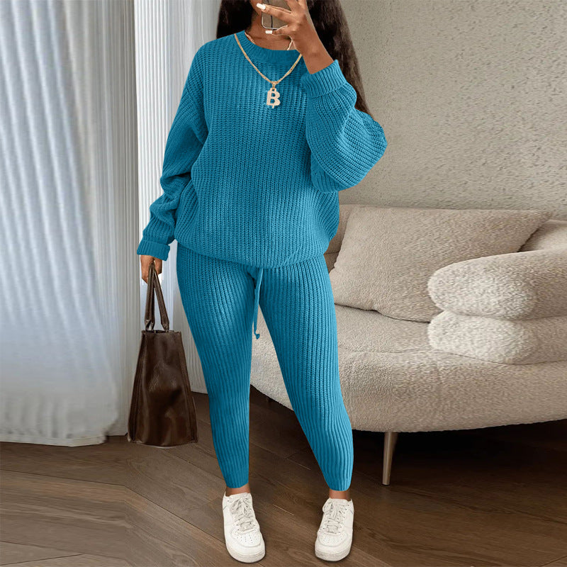 European and American Amazon hot sale fashion casual knitted suit trousers suit foreign trade Women's wool suit