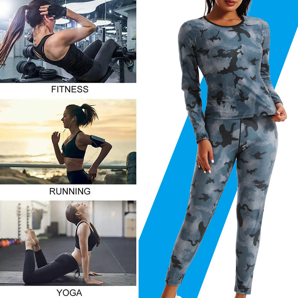 High Waist Abdominal Sweating Pants Abdominal Sweating Sports Fitness Sweating Long Sleeve Sweating Sweating Clothing Camouflage Women's Sports suit