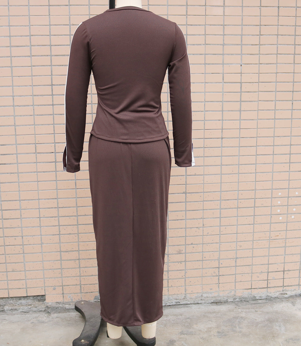 2025 independent station wish Amazon new autumn and winter fashion long sleeve solid color split two-piece skirt suit women