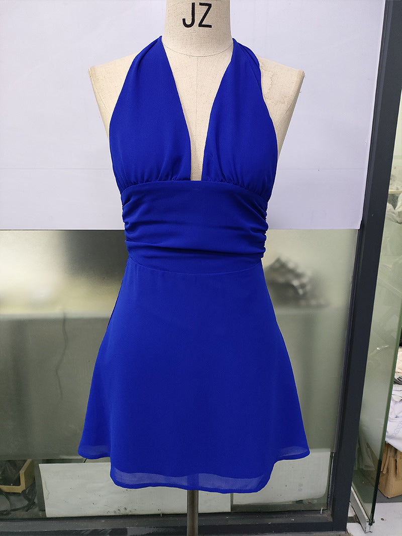 Spot European and American Cross-Border Women's Clothing Strappy Deep V Tight Skirt Sexy Sexy Backless Strappy Waist Dress