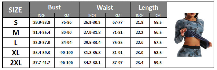 High Waist Abdominal Sweating Pants Abdominal Sweating Sports Fitness Sweating Long Sleeve Sweating Sweating Clothing Camouflage Women's Sports suit