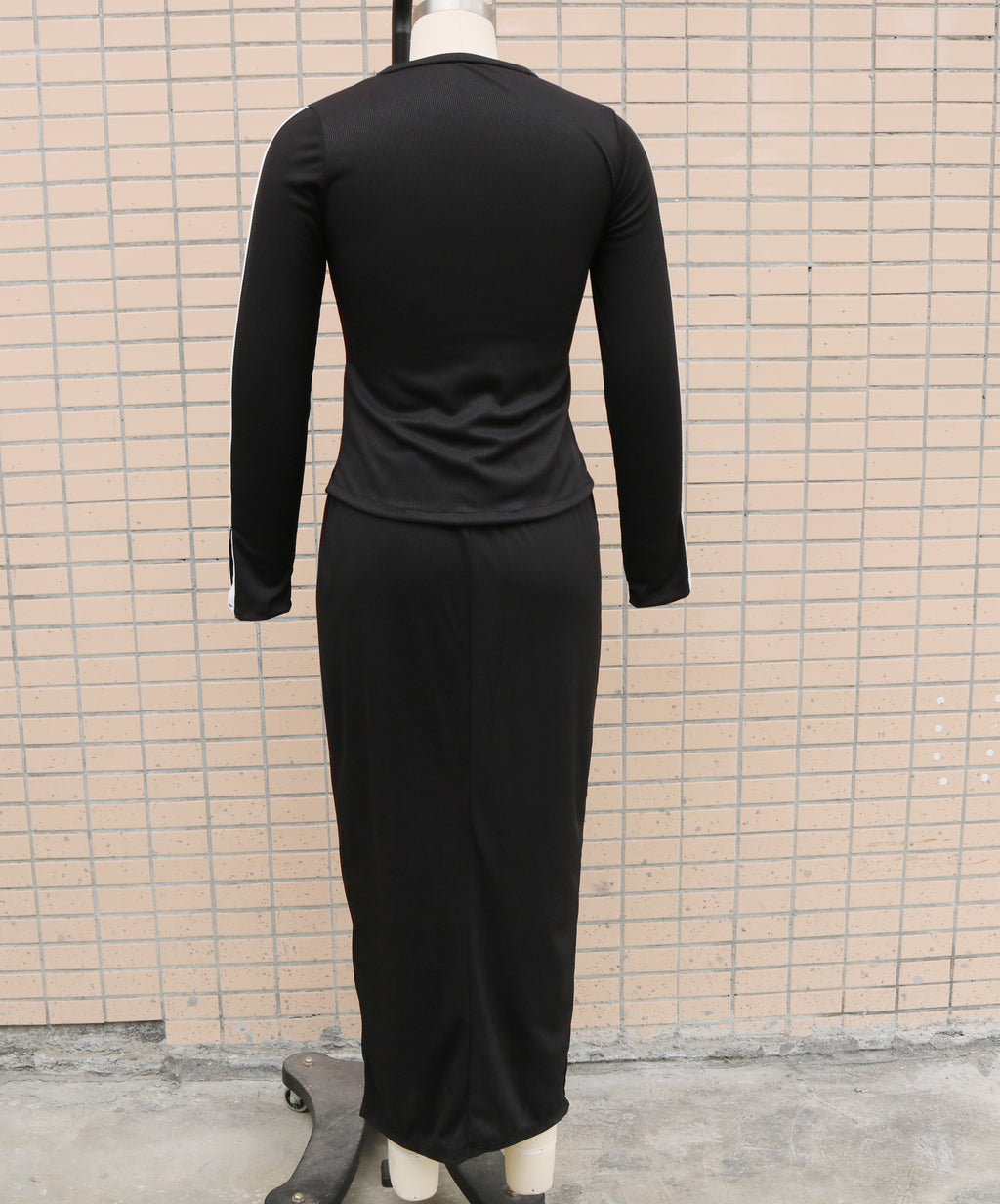 2025 independent station wish Amazon new autumn and winter fashion long sleeve solid color split two-piece skirt suit women