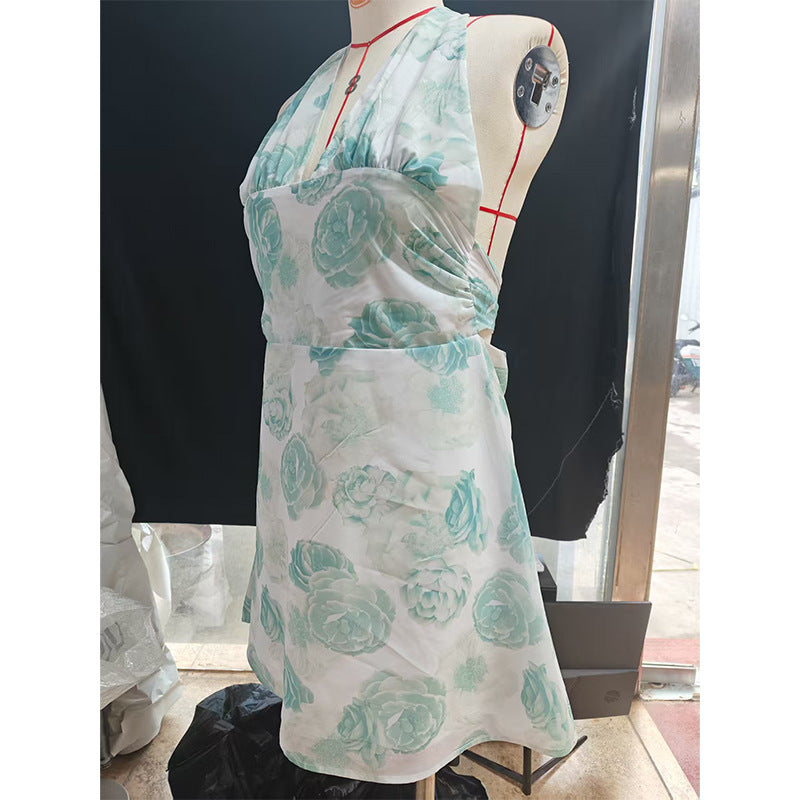 Spot European and American Cross-Border Women's Clothing Strappy Deep V Tight Skirt Sexy Sexy Backless Strappy Waist Dress