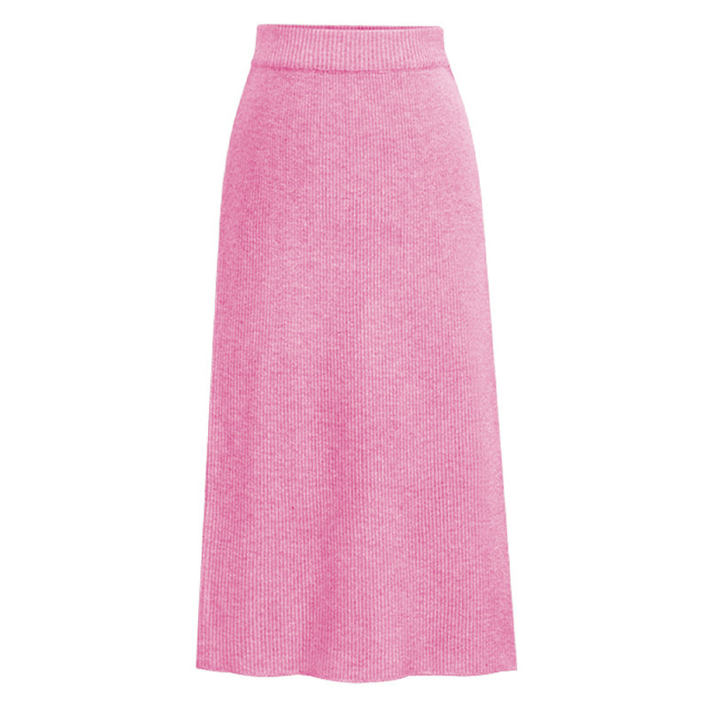 Winter Wool Skirt Women's Mid-Length Plus Size Angela Red Woolen Skirt Slit Hip Skirt High Waist Long Skirt