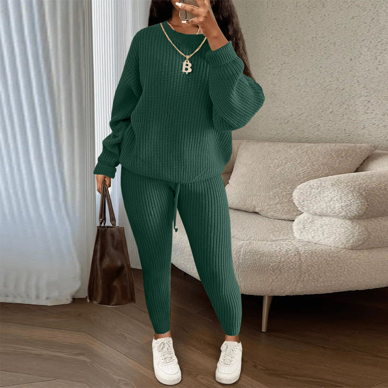 European and American Amazon hot sale fashion casual knitted suit trousers suit foreign trade Women's wool suit