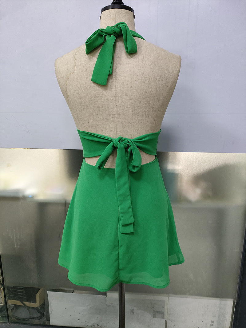 Spot European and American Cross-Border Women's Clothing Strappy Deep V Tight Skirt Sexy Sexy Backless Strappy Waist Dress