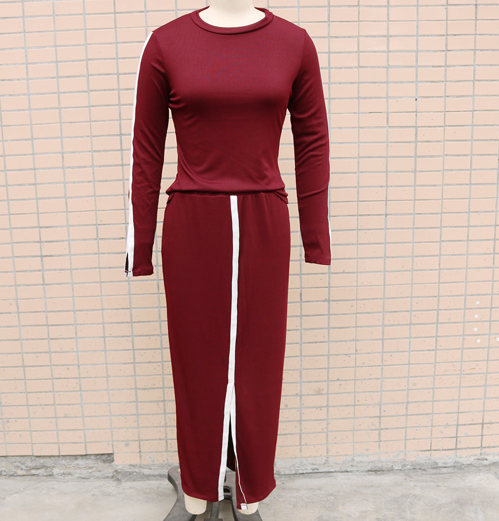 2025 independent station wish Amazon new autumn and winter fashion long sleeve solid color split two-piece skirt suit women
