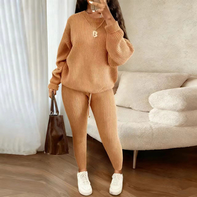 European and American Amazon hot sale fashion casual knitted suit trousers suit foreign trade Women's wool suit