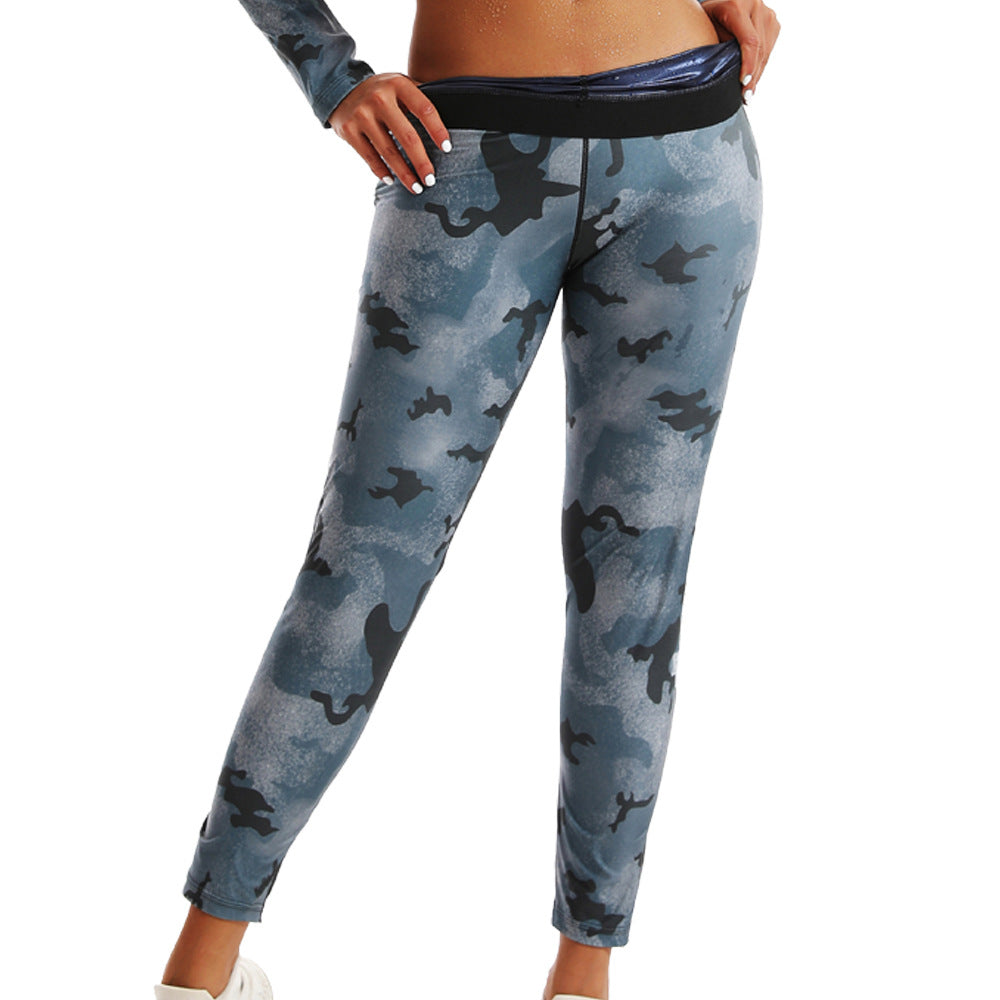 High Waist Abdominal Sweating Pants Abdominal Sweating Sports Fitness Sweating Long Sleeve Sweating Sweating Clothing Camouflage Women's Sports suit