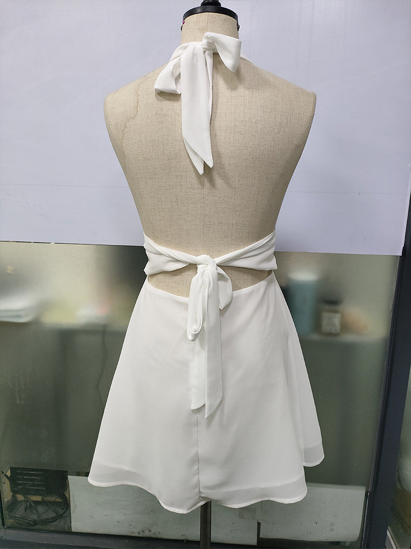 Spot European and American Cross-Border Women's Clothing Strappy Deep V Tight Skirt Sexy Sexy Backless Strappy Waist Dress