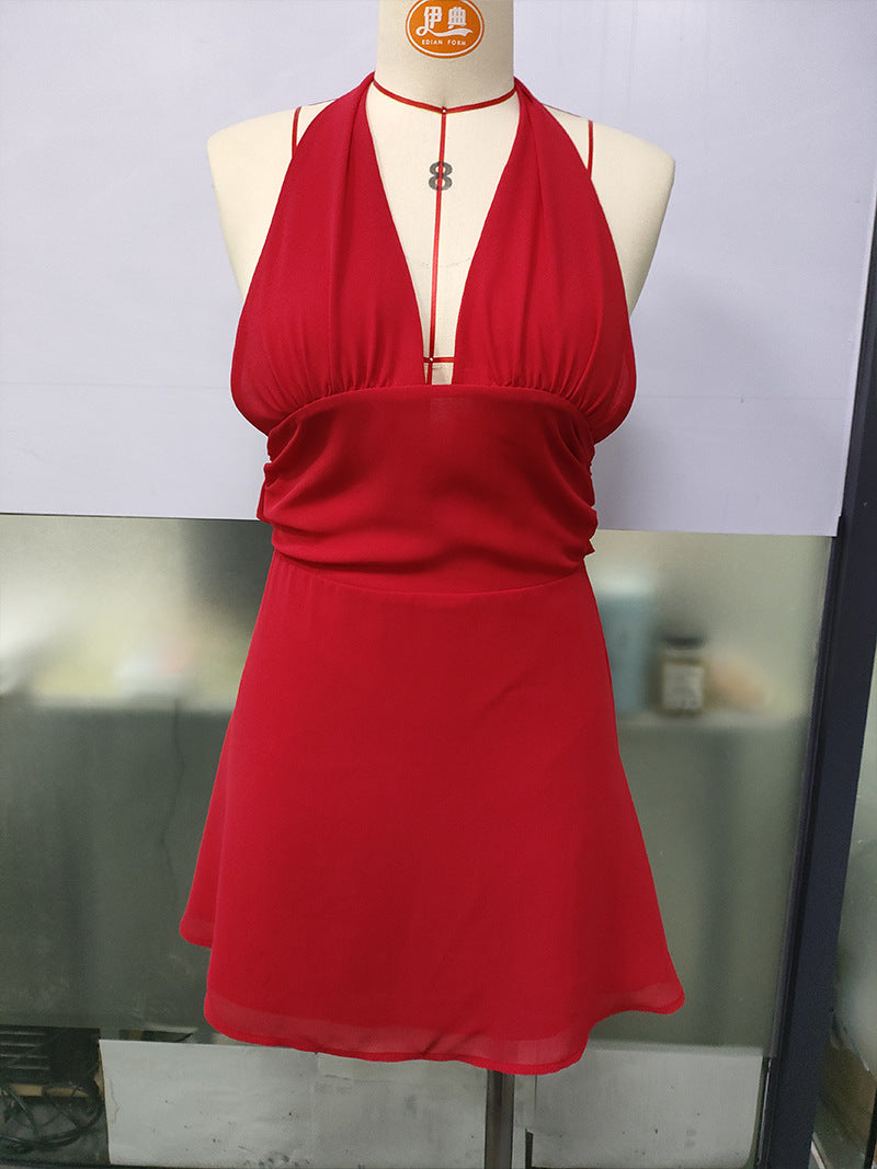 Spot European and American Cross-Border Women's Clothing Strappy Deep V Tight Skirt Sexy Sexy Backless Strappy Waist Dress