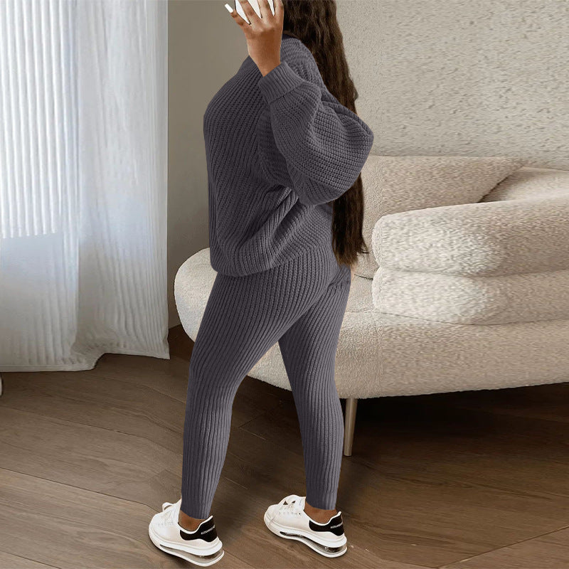 European and American Amazon hot sale fashion casual knitted suit trousers suit foreign trade Women's wool suit