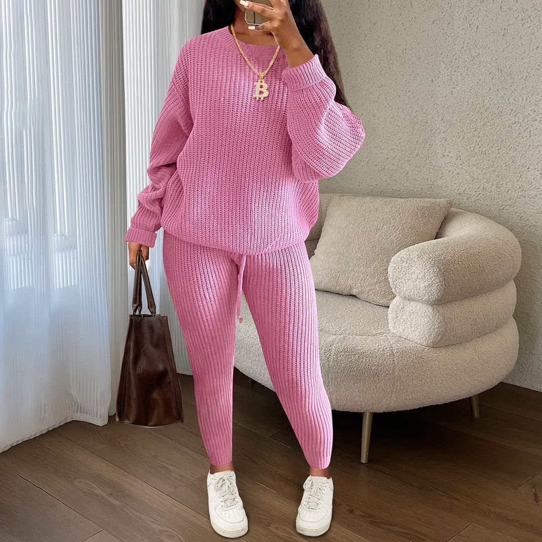 European and American Amazon hot sale fashion casual knitted suit trousers suit foreign trade Women's wool suit