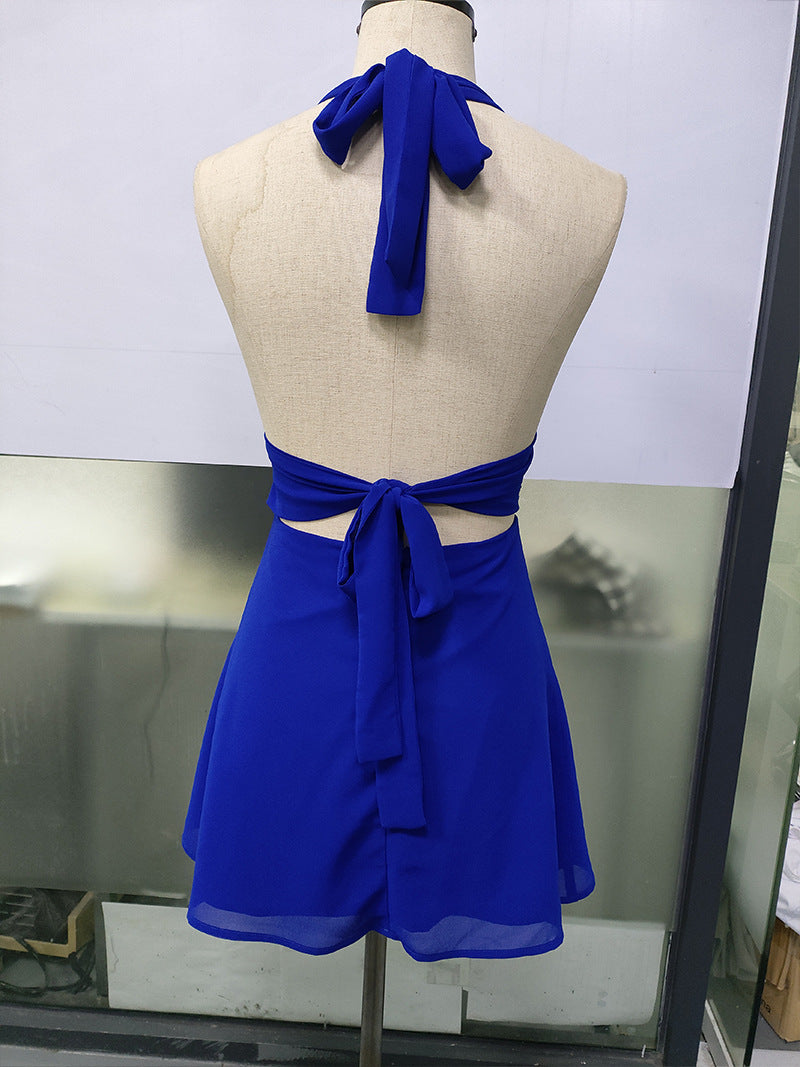 Spot European and American Cross-Border Women's Clothing Strappy Deep V Tight Skirt Sexy Sexy Backless Strappy Waist Dress